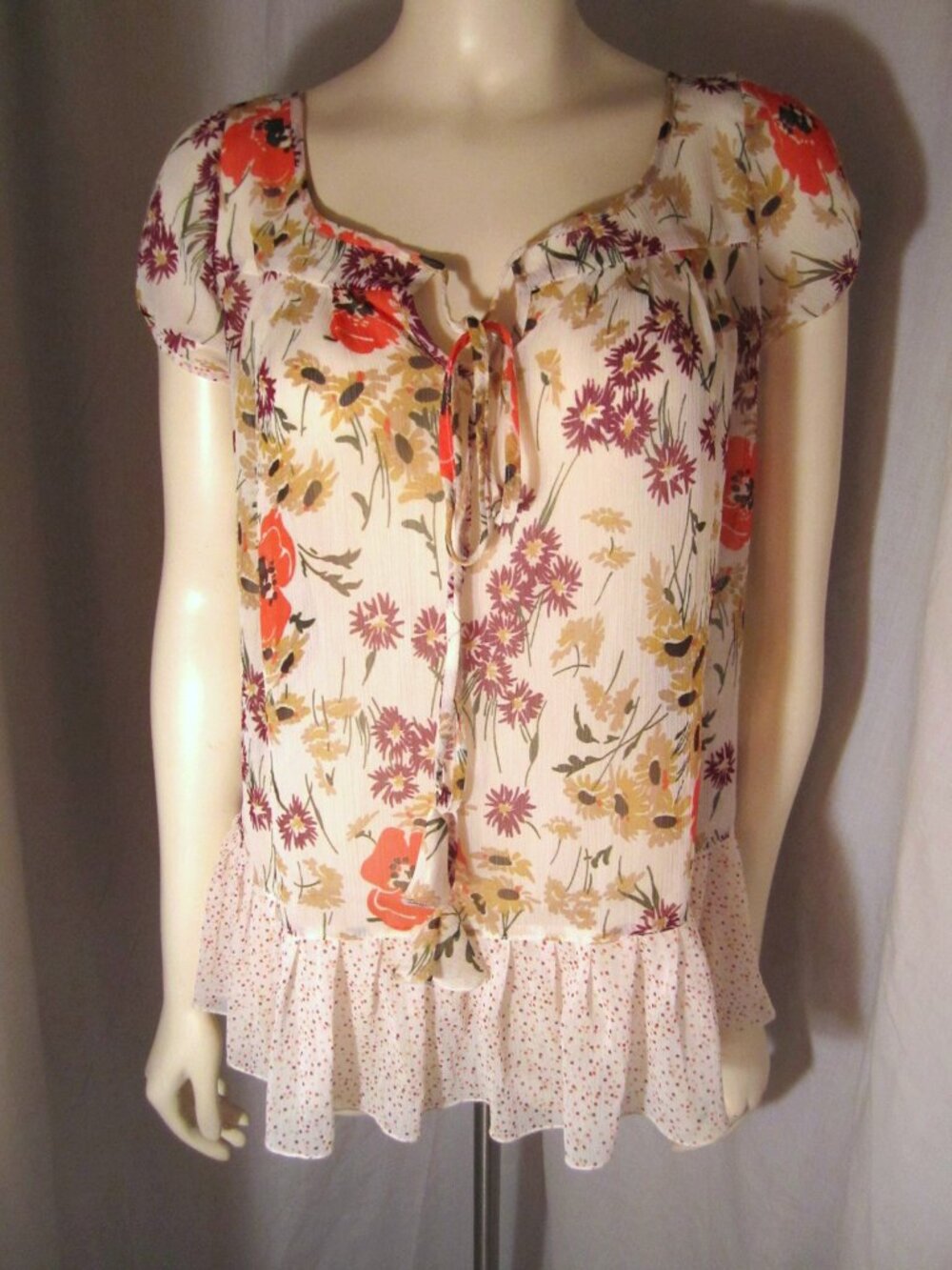Boho Floral dot JOVOVICH HAWK for TARGET Flowy top Chiffon blouse Cap Sleeve M